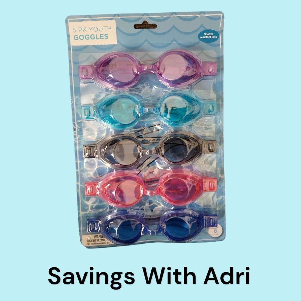 5 Pack Youth Goggles Shatter Proof Lens Ages 6+